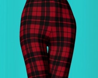 Christmas RED Plaid LEGGINGS Womens Leggings Plaid Yoga Pants Red Tartan Plaid Printed Leggings Red and Black Plaid Leggings Gift for Her