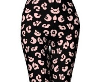 LEOPARD LEGGINGS Pink Spotted Leopard Print / Cheetah Print / Animal Print Leggings / Womens Leggings / Yoga Leggings / Pink and Black