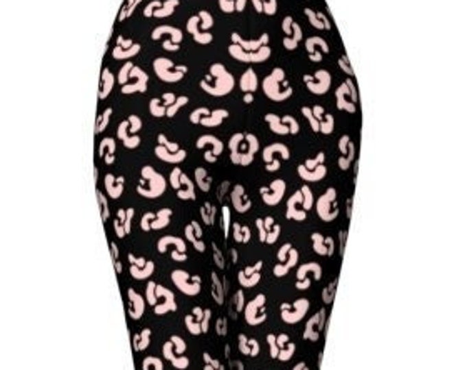 LEOPARD LEGGINGS Pink Spotted Leopard Print / Cheetah Print / Animal Print Leggings / Womens Leggings / Yoga Leggings / Pink and Black