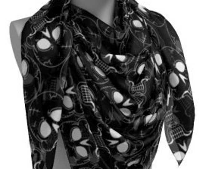SKULL SKELETON SCARF - Halloween Scarf - Square Scarf or Long Scarf - Fall Accessories - Fashion Scarf - Halloween Scarves - Black and White