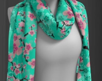 Women's Floral Cherry Blossom SCARF Womens SCARVES Square or Long Scarf Cherry Blossom Scarf Silky Scarf Gift for Wife Bridesmaid Gift