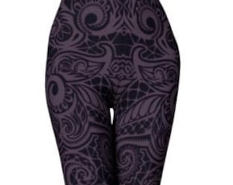 WOMENS LEGGINGS Yoga Leggings for Women Paisley Leggings Purple and Black Tribal Yoga Pants Festival Clothing Rave Leggings Workout Tights