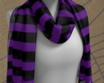 Witch Scarf HALLOWEEN SCARF Purple and Black Striped Halloween SCARF Square Scarf or Long Scarf Accessories Fashion Scarf Halloween Scarves