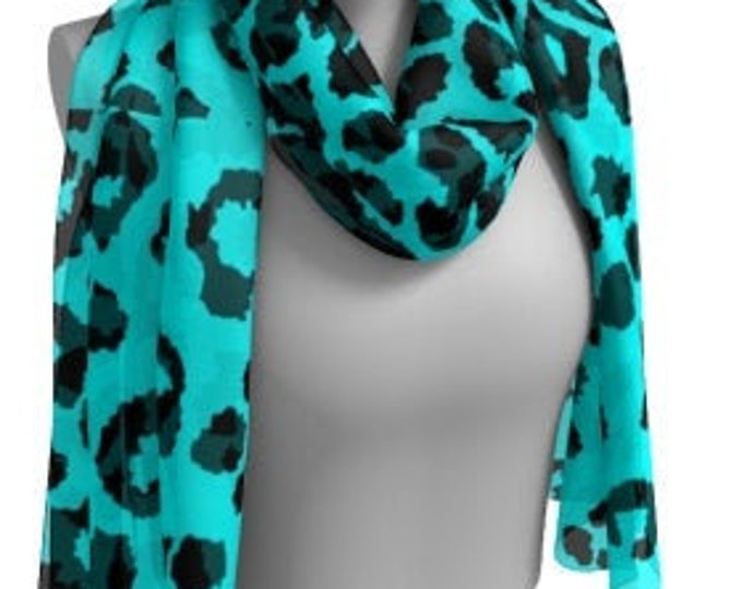 CHEETAH PRINT SCARF Animal Print Scarf Women's Long Scarf Women's Square Scarf Teal and Black Leopard Print Scarves Summer Scarf Accessories