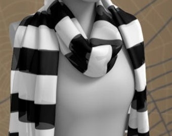 Black and White HALLOWEEN SCARF Designer Fashion Scarves Black and White Striped Scarf in Long or Square Styles Long SCARVES Silk Scarf