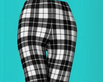 LEGGINGS TARTAN PLAID Black and White Tartan Plaid Sexy Print Leggings for Women Sexy Yoga Leggings Yoga Pants Womens Clothing Sexy leggings