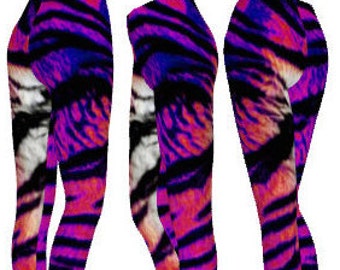 Tiger LEGGINGS TIGER PRINT Leggings Pink and Purple Rainbow Striped Womens Tiger Leggings Animal Print Clothing Yoga Leggings Yoga Pants