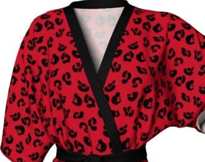 CHEETAH ROBE Kimono Robe Womens Red and Black Animal Print Robe Cheetah Print Robe Long or Short Peignoir Robe Valentines Day Gift for Her