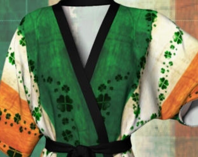 Saint Patricks Day SHAMROCK Kimono Robe IRISH FLAG Kimono Robe Sexy Lingerie Green and Orange Clover Robe St Patties Day Clothing Paddys Day