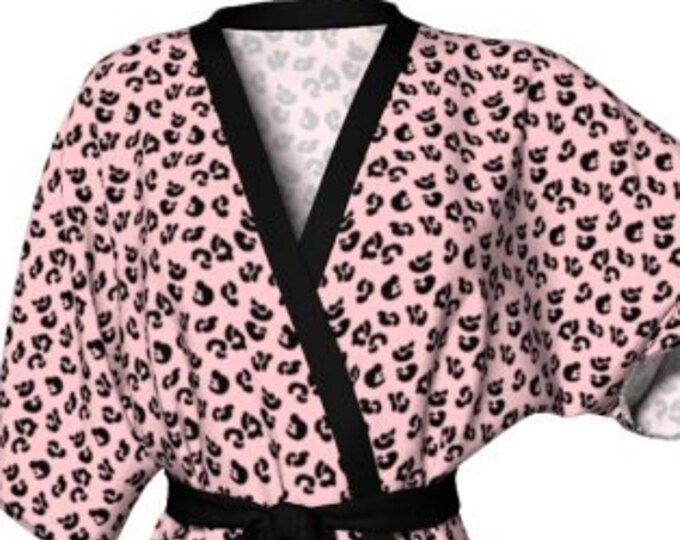 PINK CHEETAH ROBE Kimono Robe Womens Pink and Black Animal Print Robe Cheetah Print Robe Long or Short Peignoir Robe Gift for Wife