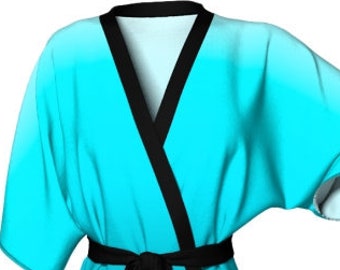 Turquoise Ombre Kimono Robe: Silky Knit Designer Robe