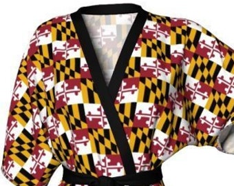 KIMONO ROBE WOMENS Maryland Kimono Robe Maryland Clothing Gift for Mom Designer Luxury Robe for Her Maryland Robe Maryland State Flag Gift