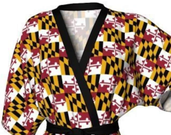 KIMONO ROBE WOMENS Maryland Kimono Robe Maryland Clothing Gift for Mom Designer Luxury Robe for Her Maryland Robe Maryland State Flag Gift