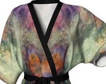 GALAXY KIMONO ROBE Women's Galaxy Kimono Lingerie Robe for Women Glitter Art Hand Painted Kimono Designer Luxury Robe for Her Gift for Mom