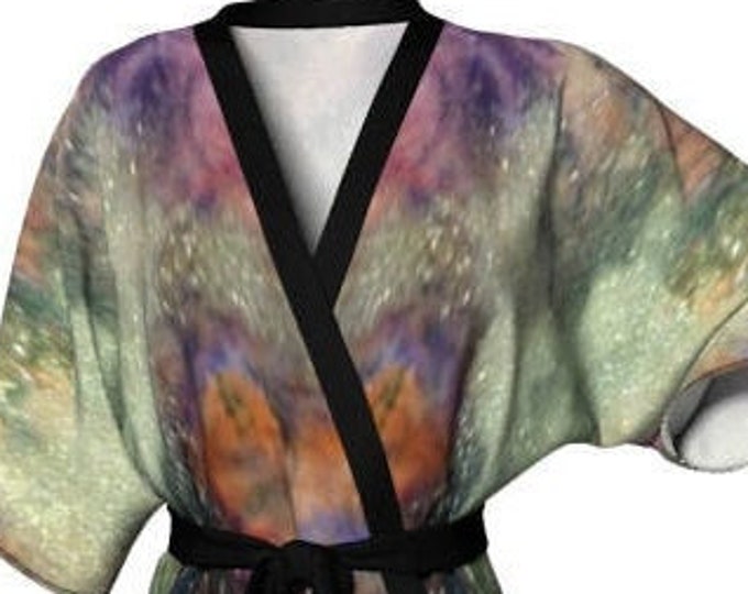 GALAXY KIMONO ROBE Women's Galaxy Kimono Lingerie Robe for Women Glitter Art Hand Painted Kimono Designer Luxury Robe for Her Gift for Mom