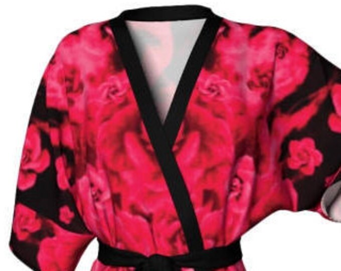 KIMONO ROBE for Women - Mothers Day Gift - Gift for Wife - Gift for Her - Womens Robes - Kimono Robe - Red Rose Print - Roses - Womens Robe