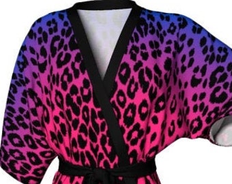 CHEETAH KIMONO ROBE Women's Pink and Purple Ombre Cheetah Print Kimono Robe Designer Robe for Women's Kimono Animal Print Leopard Print Robe