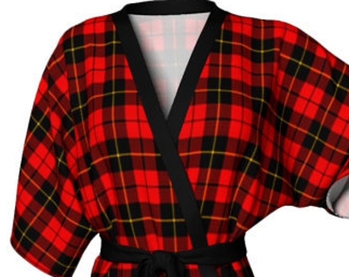Red TARTAN PLAID ROBE Womens Kimono Robe Red Plaid Kimono Robe for Her Gift for Wife Designer Luxury Robe for Mom Gift for Mom Mothers Day