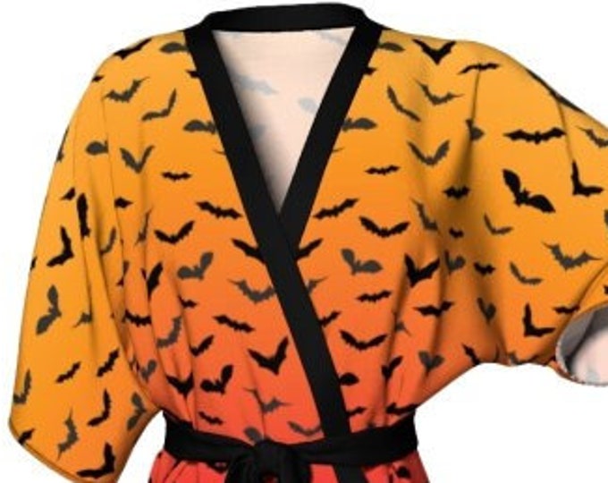 KIMONO ROBE HALLOWEEN Robe Bat Robe Luxury Kimono Robe Women's Kimono Robe for Halloween Black and Orange Robe Peignoir Robe Long Robe