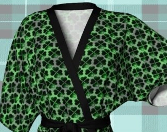 Green CLOVER Kimono ROBE Womens St Patricks Day Robe Kimono Robe Shamrock Printed Robe Gift for Wife Gift for Her St. Patty's Clothing