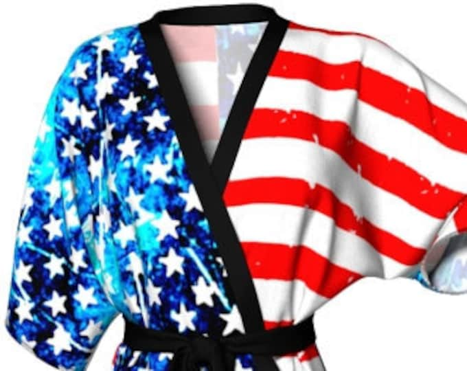 American Flag KIMONO ROBE Womens Red White and Blue USA Stars and Stripes Womens Kimono Robe Gift for her Fourth of July Independence Day