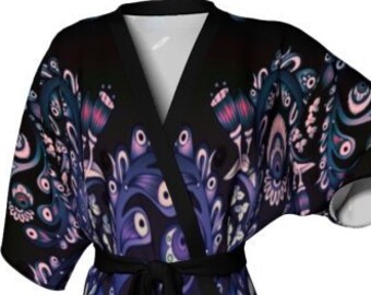 Paisley Floral Kimono Robe: Vintage Style Womens Cover-Up