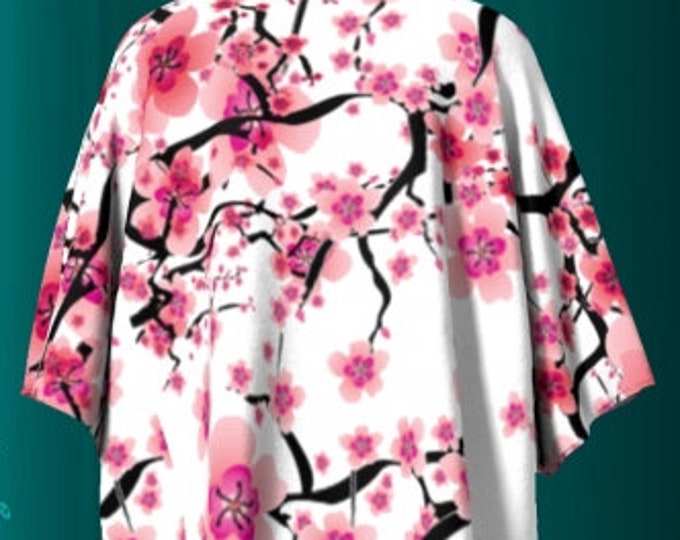 Pink and White Cherry Blossom FLORAL Draped KIMONO Cover Up Bolero Swimsuit Cover up Wrap Shaw For Women Gift for Wife Womens Clothing