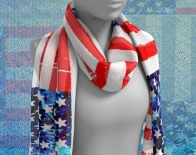 AMERICAN Flag SCARF Red White and Blue USA Stars and Stripes Designer Fashion Scarf Women's Scarves Long Scarf or Square Scarf Gift for Her