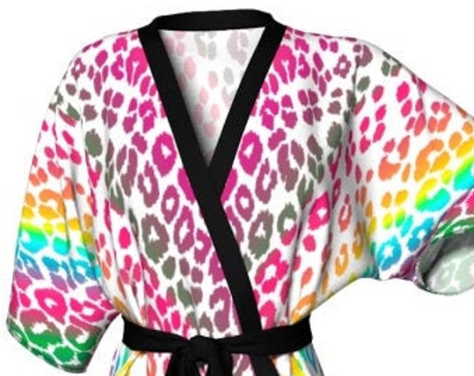 Women's KIMONO ROBE Rainbow Ombre Animal Print Kimono Robe Designer Robe for Women's Kimono Cheetah Print Leopard Print Robe Gift for Her
