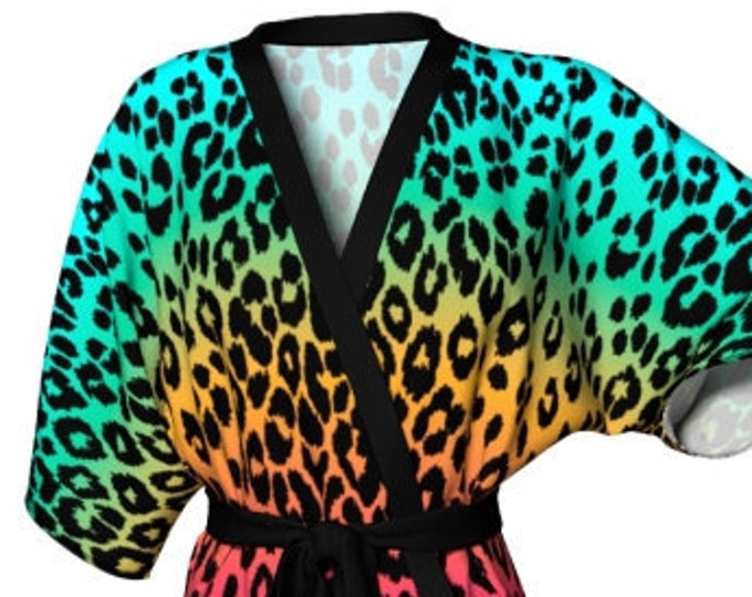 Women's KIMONO ROBE Rainbow Ombre Cheetah Print Kimono Robe Designer Robe for Women's Kimono Animal Print Leopard Print Robe Gift for Her