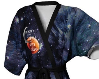 KIMONO ROBE Women's Long Peignoir Kimono Robe Cosmic Galaxy Print GOT Game of Thrones Inspired Designer Kimono Robe Purple and Black Dragon