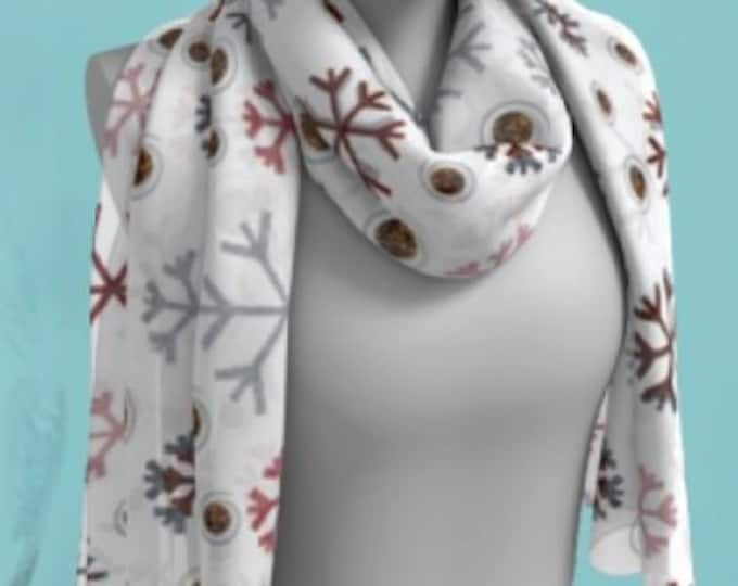 SNOWFLAKE SCARF CHRISTMAS Scarf Long or Square Scarf for Women Snowflake Scarves Christmas Scarves White and Red Christmas Gift for Wife