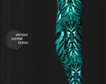 LEGGINGS Sexy WOMENS Leggings Womens Sexy Leggings TIGER Print Leggings Animal Print Leggings Art Print Leggings Womens Clothing Turquoise