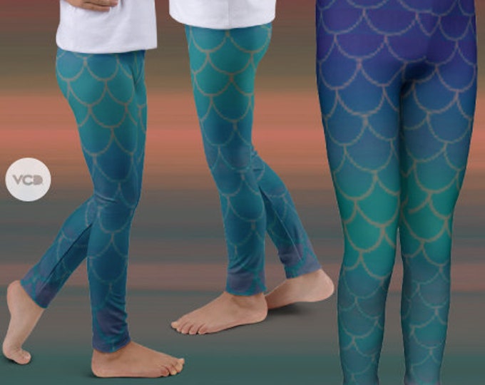 MERMAID LEGGINGS GIRLS Blue Mermaid Leggings for Girls Baby Leggings Toddler Leggings Kids Clothing Youth Leggings Sparkly Leggings Pants