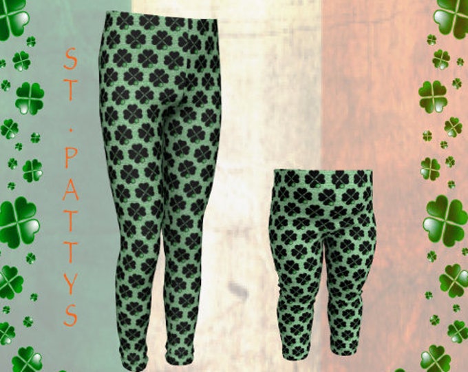 GREEN SHAMROCK LEGGINGS Clover Pants St Pattys Day Leggings for Kids Baby Leggings Toddler Pants Saint Patricks Day Green Leprechaun Outfit