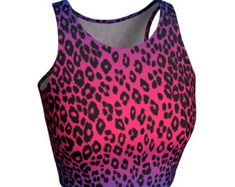 WOMENS CROP TOP Cheetah Print Animal Print Top Work Out Clothing Fitness Fashion Athletic Crop Top Cute Cycling Clothing Yoga Crop Top