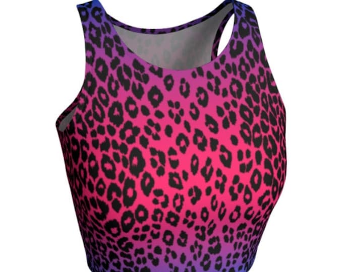 WOMENS CROP TOP Cheetah Print Animal Print Top Work Out Clothing Fitness Fashion Athletic Crop Top Cute Cycling Clothing Yoga Crop Top