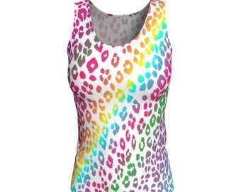 TANK TOP WOMENS Cheetah Print Top Rainbow Leopard Print Animal Print Cat Tank Top Fairy Kei Work Out Clothing Womens Tank Top Yoga Tank Top