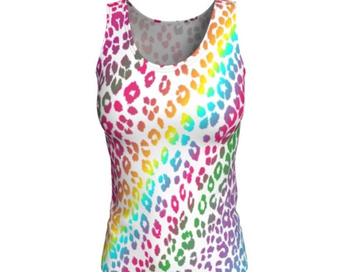 TANK TOP WOMENS Cheetah Print Top Rainbow Leopard Print Animal Print Cat Tank Top Fairy Kei Work Out Clothing Womens Tank Top Yoga Tank Top