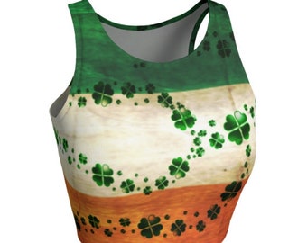 St Patricks Day Crop Top Shamrock Outfit CLOVER Crop Top for WOMENS Sexy Crop Top Saint Patricks Day TOP Green + Orange Irish Flag Clothing