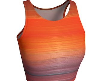 WOMENS CROP TOP Orange Ombre Print Work Out Clothing Fitness Top Yoga Top Running Top Soul Cycle Cycling Clothing Festival Fashion Shirt