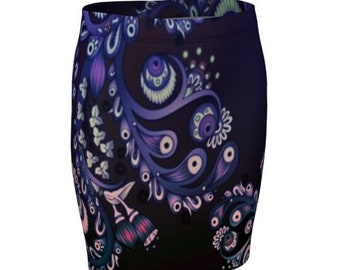 Floral Paisley Fitted Skirt: High Waisted Designer Fashion