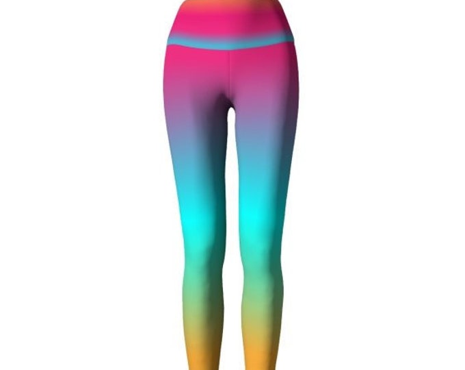 Neon Rainbow Leggings WOMENS Ombre Leggings Festival YOGA LEGGINGS Colorful Work out Yoga Pants for Women Rave Leggings Burning Man Leggings