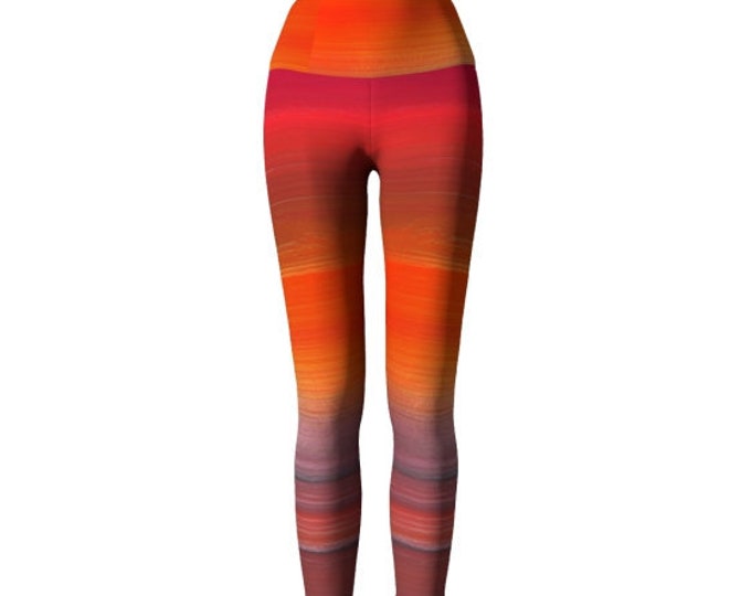 Bright YOGA PANTS Yoga Leggings for Women Art Leggings Festival Fashion Clothing Work out Pants Orange Tangerine Rainbow Print Leggings