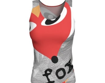 Fox TANK TOP Grey and Orange Work Out Top Womens Tank Top Activewear Tank Top for Women Work Out Clothing Work Out Top Yoga Top Fitness Gear