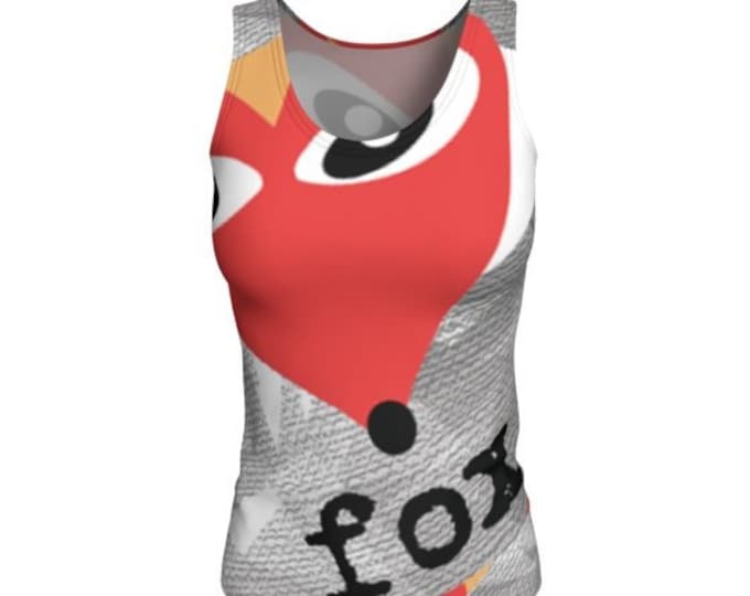 Fox TANK TOP Grey and Orange Work Out Top Womens Tank Top Activewear Tank Top for Women Work Out Clothing Work Out Top Yoga Top Fitness Gear