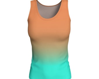 WORK OUT Tank Top Womens Yoga Tank TOP Tan Teal Ombre Shirt Women's Sleeveless Tank Top Scoop Neck Tank Jersey Knit Fabric Gym Tank Top