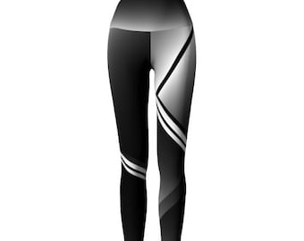 Womens LEGGINGS Black and White GEOMETRIC Leggings for Women YOGA Leggings Black White and Grey Ombre Pattern Leggings Work-out Leggings