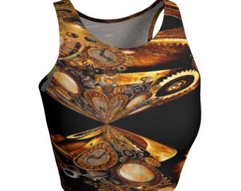 Steampunk Crop Top: Gears & Clocks Cyberpunk Clothing