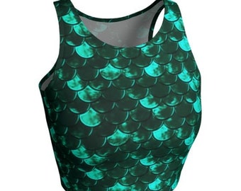 Green Mermaid Scale Crop Top: Rave Festival Clothing